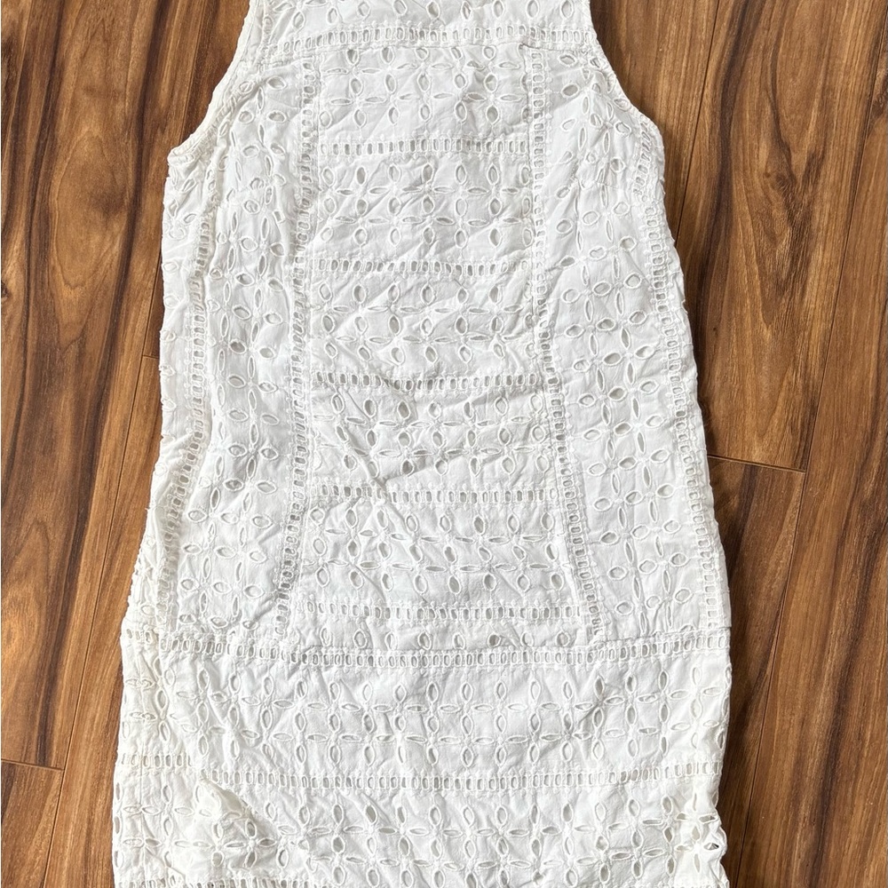 Ann Taylor LOFT White Eyelet Sleeveless Summer Dress‎ Casual Cotton